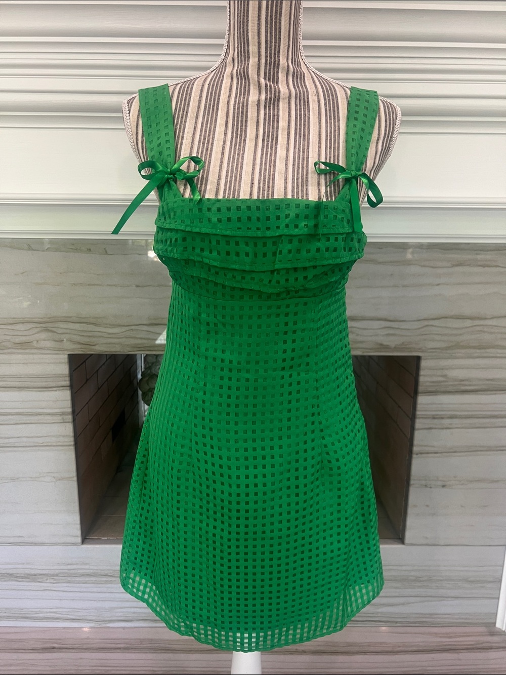 SHEIN Green Eyelet Mini Dress with Bow Straps